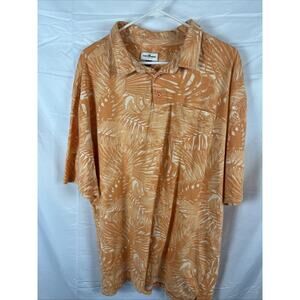Pacific Marlin Polo Mens Large Orange Hawaiian Leaf Vacation Shirt Cotton. 2XL